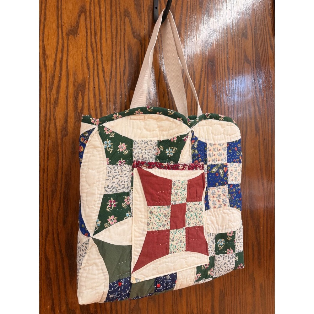 Handmade Quilted Tote Bag Vintage Patchwork Floral Cottagecore Shoulder Bag